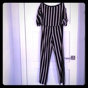 Black and Tan off the shoulder pantsuit size small